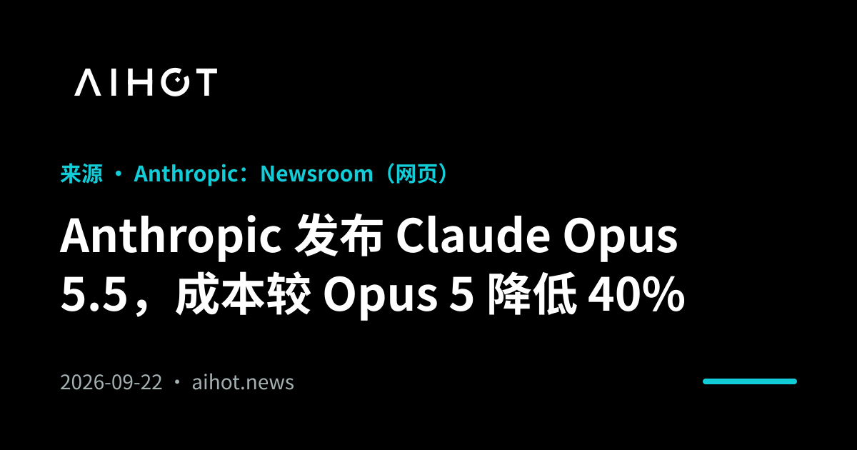Anthropic 发布 Claude Opus 5.5，成本较 Opus 5 降低 40% · AIHOT