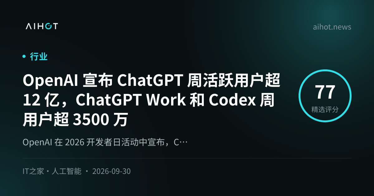 OpenAI 宣布 ChatGPT 周活跃用户超 12 亿，ChatGPT Work 和 Codex 周用户超 3500 万 · AIHOT